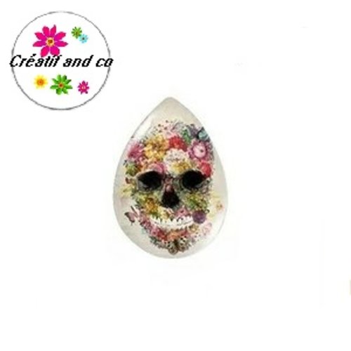 Cabochon goutte tête de mort 18x25mm