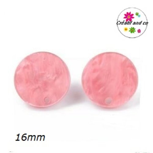 Clou oreille cercle rose nacrée acrylique et tige argent 925