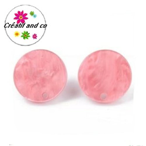 Clou oreille cercle rose nacrée acrylique et tige argent 925