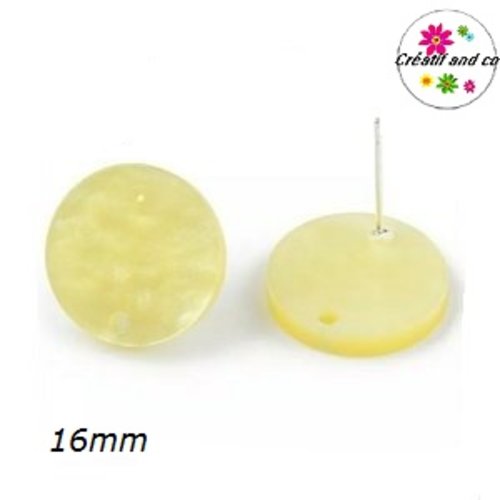 Clou oreille cercle jaune nacrée acrylique et tige argent 925