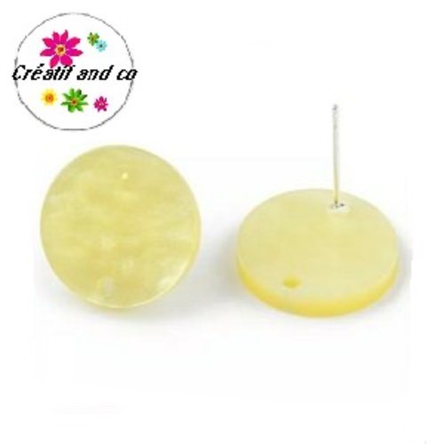 Clou oreille cercle jaune nacrée acrylique et tige argent 925