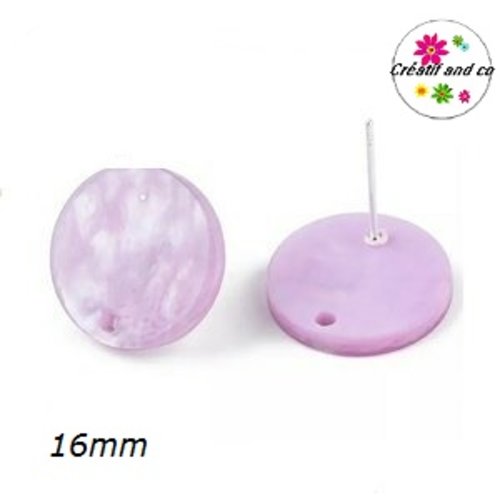 Clou oreille cercle parme nacrée acrylique et tige argent 925