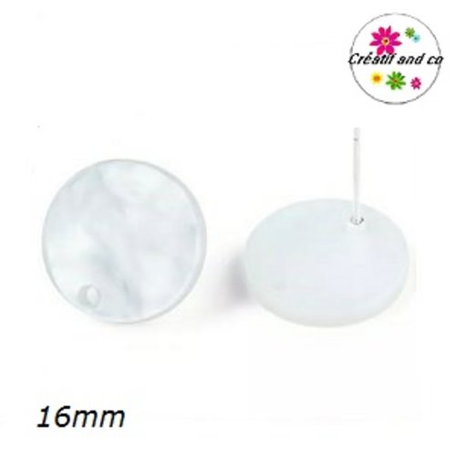 Clou oreille cercle blanc nacrée acrylique et tige argent 925