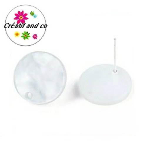 Clou oreille cercle blanc nacrée acrylique et tige argent 925