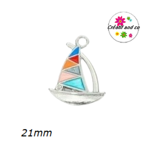 Breloque voilier multicouleur émail 21mm