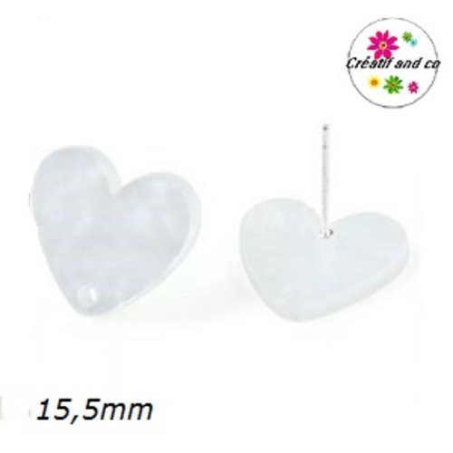 Clou oreille coeur blanc nacrée acrylique et tige argent 925