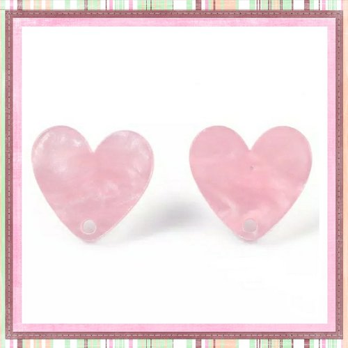 Clou oreille coeur rose pâle nacrée acrylique et tige argent 925