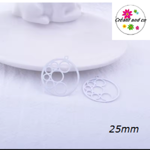 Breloque estampe cercle blanc 25mm