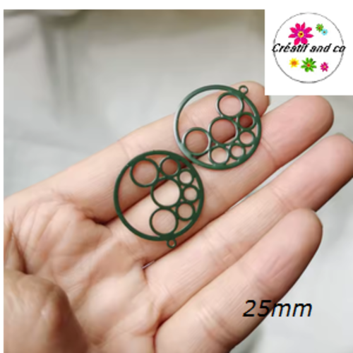Breloque estampe cercle kaki foncé  25mm