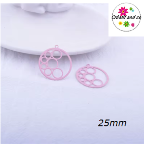Breloque estampe cercle rose 25mm