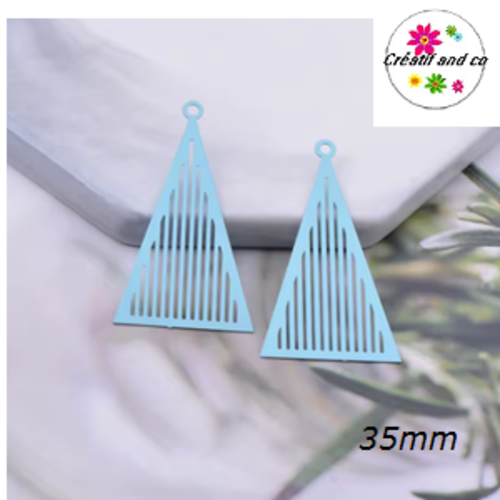 Breloque estampe triangle bleu clair 35mm