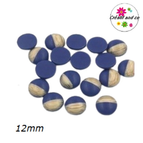 X2 cabochons grain de bois givré bleu marine/beige 12mm