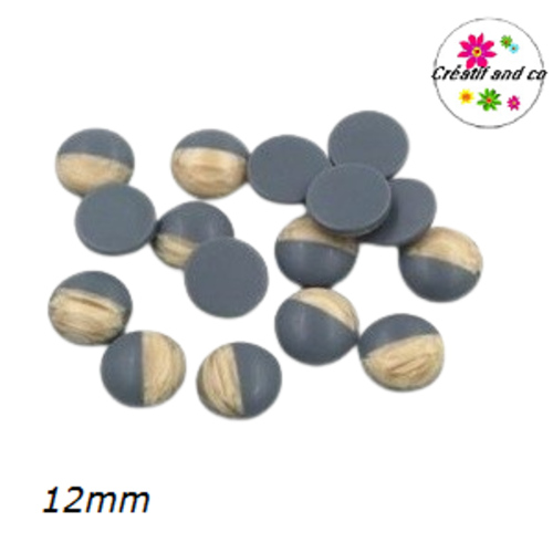 X2 cabochons grain de bois givré gris/beige 12mm