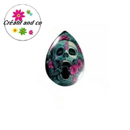 Cabochon goutte tête de mort 18x25mm