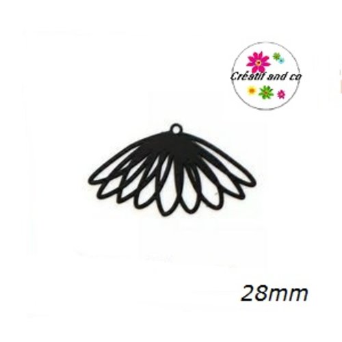Breloque estampe florale noire 28mm