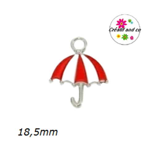Breloque parapluie blanc/rouge émail 18,5mm