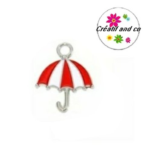 Breloque parapluie blanc/rouge émail 18,5mm