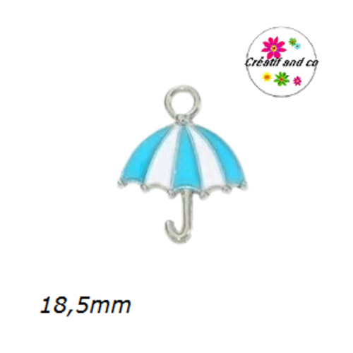 Breloque parapluie blanc/bleu émail 18,5mm