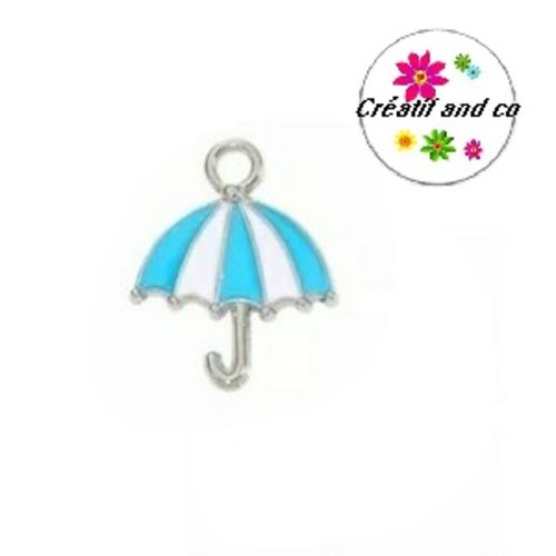 Breloque parapluie blanc/bleu émail 18,5mm