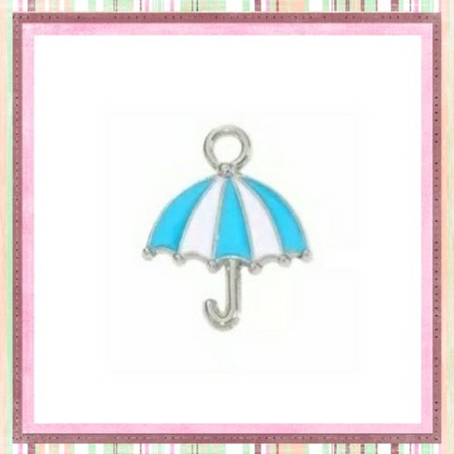 Breloque parapluie blanc/bleu émail 18,5mm