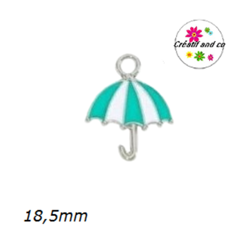 Breloque parapluie blanc/vert émail 18,5mm