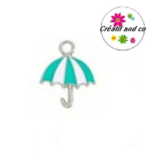 Breloque parapluie blanc/vert émail 18,5mm