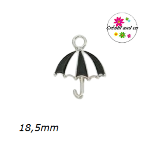 Breloque parapluie blanc/noir émail 18,5mm