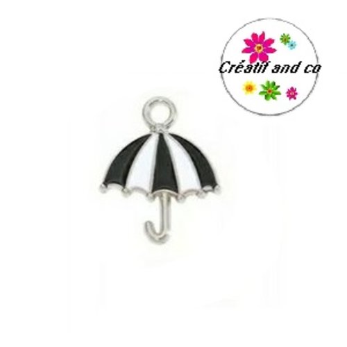 Breloque parapluie blanc/noir émail 18,5mm