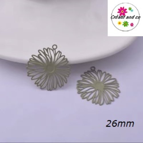 Breloque estampe fleur kaki  26mm