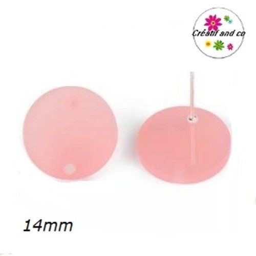 Clou oreille cercle rose translucide acrylique et tige argent 925