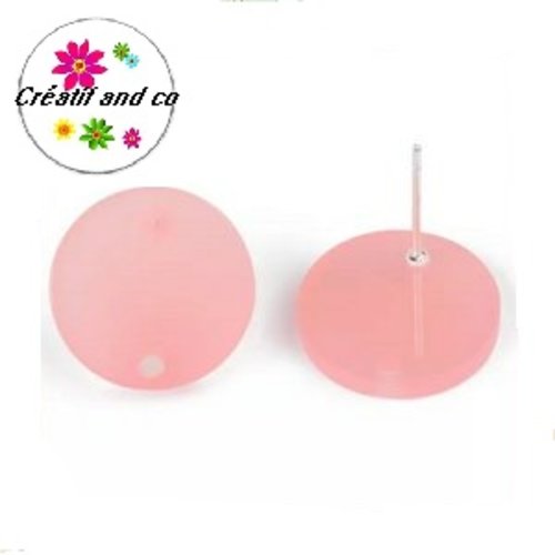 Clou oreille cercle rose translucide  acrylique et tige argent 925