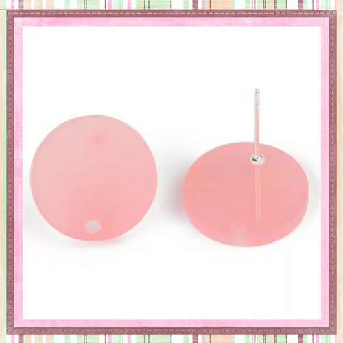 Clou oreille cercle rose translucide  acrylique et tige argent 925