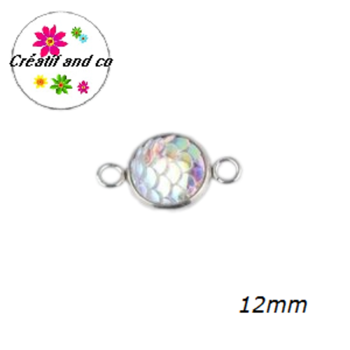 Connecteur acier inoxydable cabochon écaille blanc 12mm