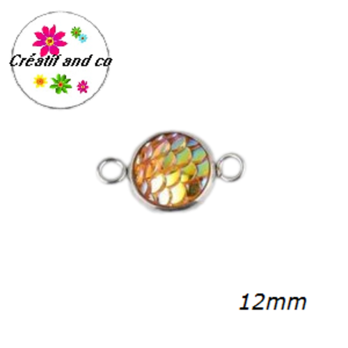 Connecteur acier inoxydable cabochon écaille jaune 12mm