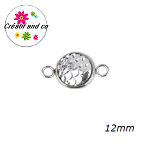 Connecteur acier inoxydable cabochon écaille argent 12mm