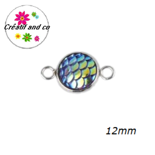 Connecteur acier inoxydable cabochon écaille noir bleuté 12mm
