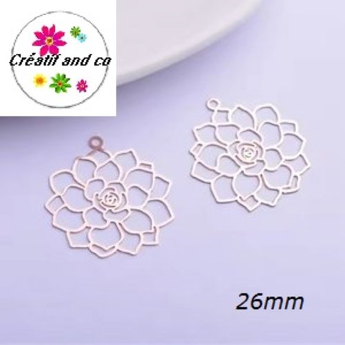 Breloque estampe fleur rose gold 26mm