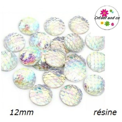 X2 cabochons écaille blanc résine 12mm
