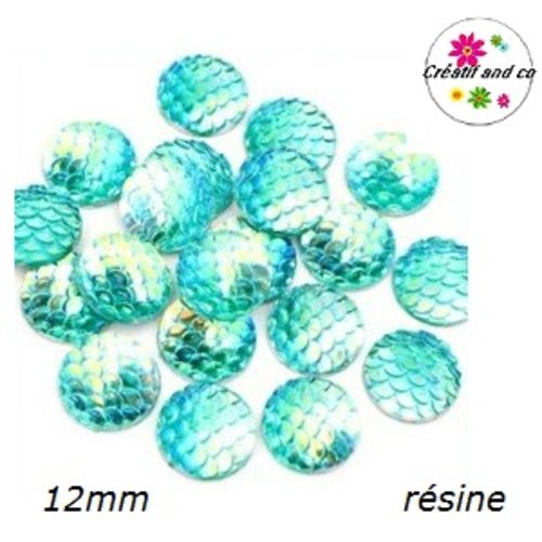 X2 cabochons écaille turquoise résine 12mm
