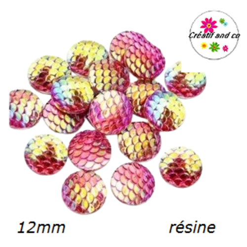 X2 cabochons écaille fuchsia résine 12mm