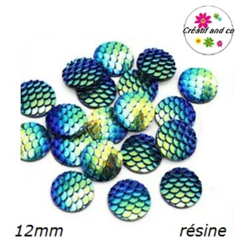 X2 cabochons écaille noir bleuté résine 12mm