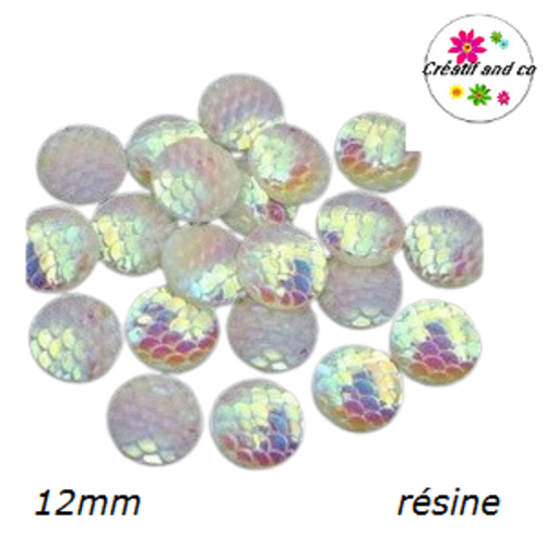 X2 cabochons écaille blanche rosé brillant résine 12mm