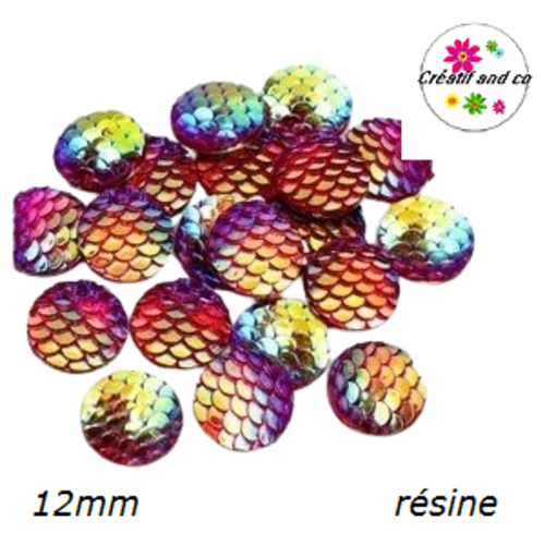 X2 cabochons écaille rouge résine 12mm