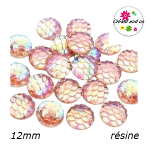 X2 cabochons écaille rose résine 12mm