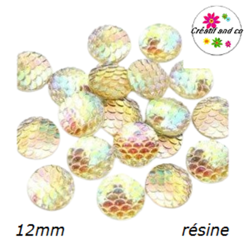 X2 cabochons écaille jaune résine 12mm