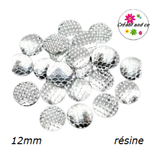 X2 cabochons écaille argent résine 12mm