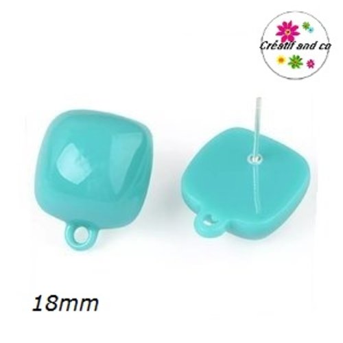 Clou oreille carré bleu/vert acrylique et tige argent 925