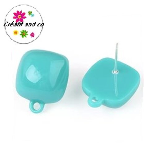 Clou oreille carré bleu/vert acrylique et tige argent 925