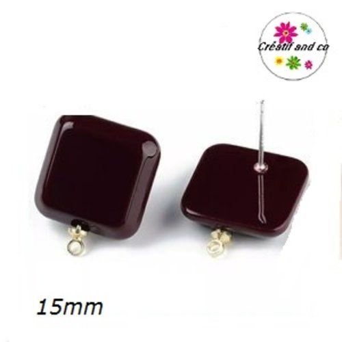 Clou oreille carré marron acrylique et tige argent 925