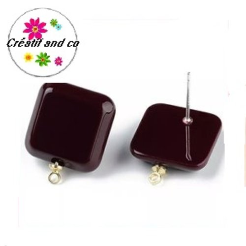 Clou oreille carré marron acrylique et tige argent 925